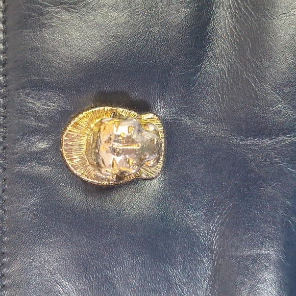 Vtg Ruth E.Saltz navy & gold Crossbody Leather Bag - Picture 2 of 11